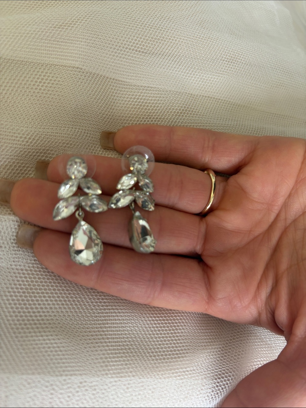 David's Bridal Clear Crystal Teardrop Dangle Earrings